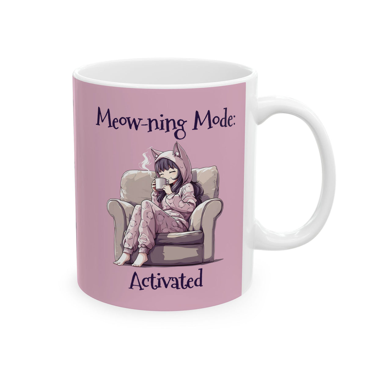 Meow-ning Mode Activated Mug – Kawaii Cat Girl Coffee Mug for Bookworms & Cozy Mornings