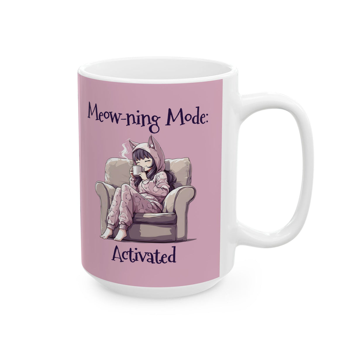 Meow-ning Mode Activated Mug – Kawaii Cat Girl Coffee Mug for Bookworms & Cozy Mornings