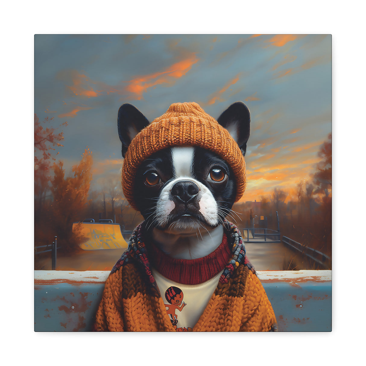 Lola the Skater Tramp – Boston Terrier Wall Art for Dreamers, Dog Lovers & X Games Hopefuls
