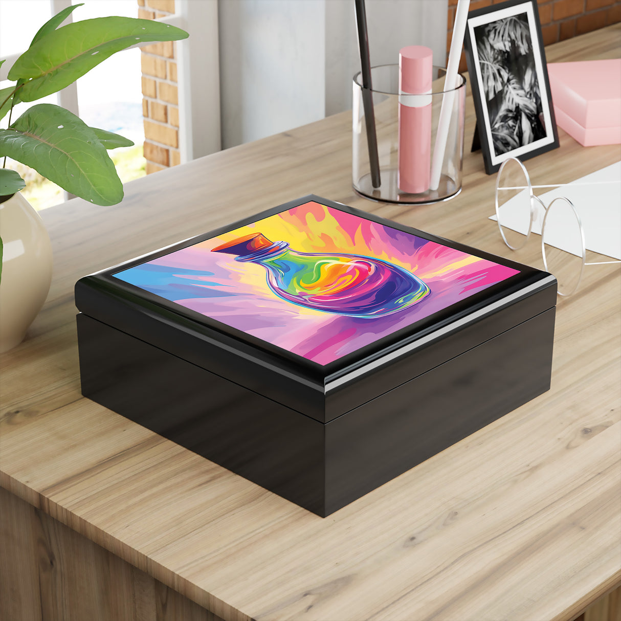 Fantasy Potion Jewelry Box – Magical Wooden Keepsake with Rainbow Potion Art | Bookish Gift for Fantasy Lovers