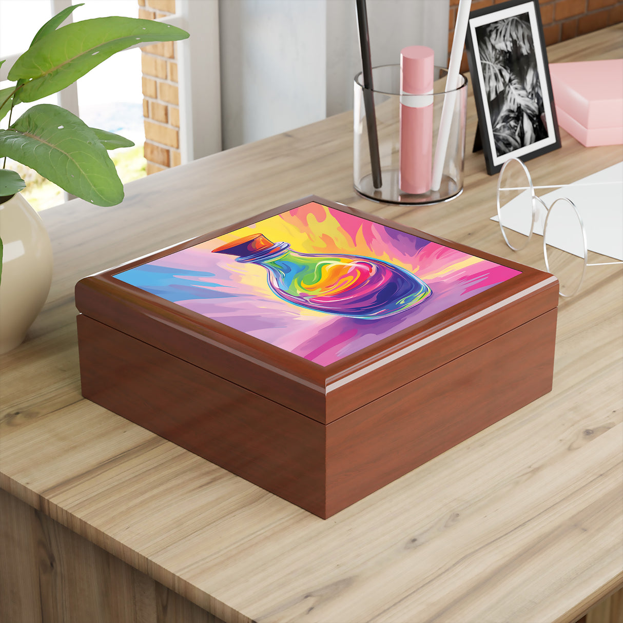 Fantasy Potion Jewelry Box – Magical Wooden Keepsake with Rainbow Potion Art | Bookish Gift for Fantasy Lovers