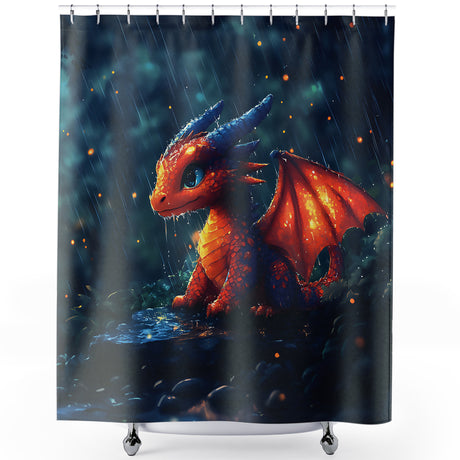 Dragon Shower Curtain – Fiery Fantasy Decor Featuring a Showering Dragon