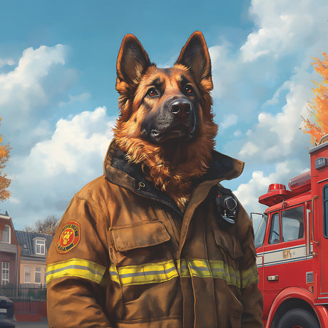 Flint the Firehouse Shepherd | Heroic German Shepherd Firefighter Dog Canvas Wall Art