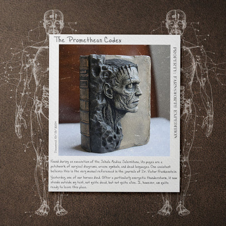 The Promethean Codex - Gothic Fantasy Poster for Book Lovers & Frankenstein Fans