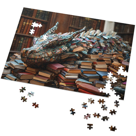 The Literary Lair – Fantasy Book Dragon Puzzle in Gift Tin | Bookwyrm Jigsaw for Book Lovers