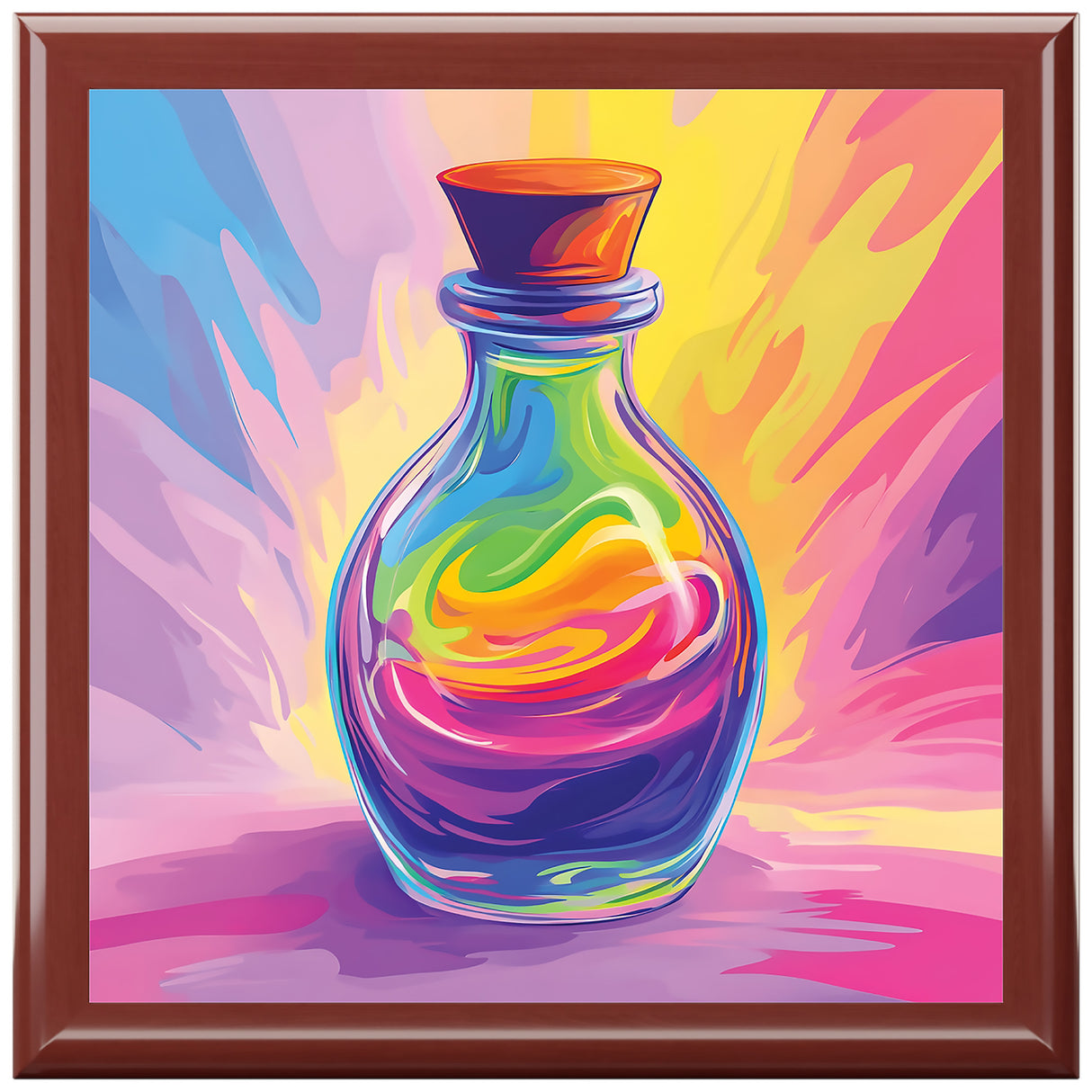 Fantasy Potion Jewelry Box – Magical Wooden Keepsake with Rainbow Potion Art | Bookish Gift for Fantasy Lovers